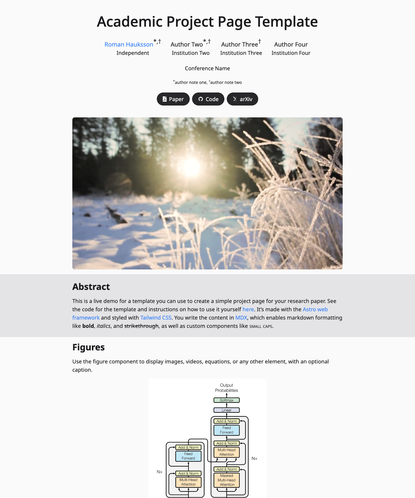 Screenshot of Academic project page