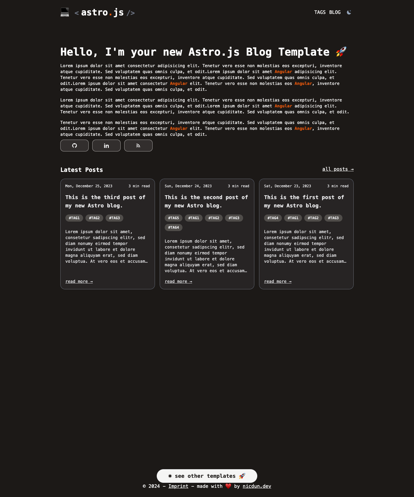 Screenshot of Astro Blog