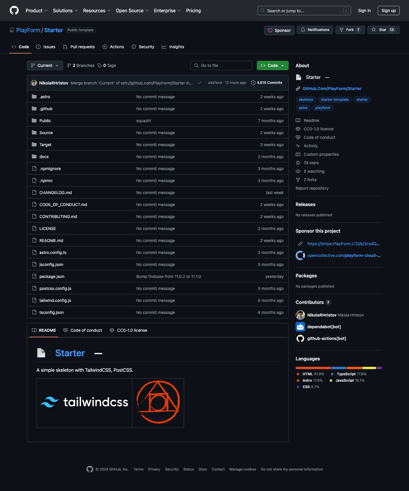 Screenshot of Blank Web Starter