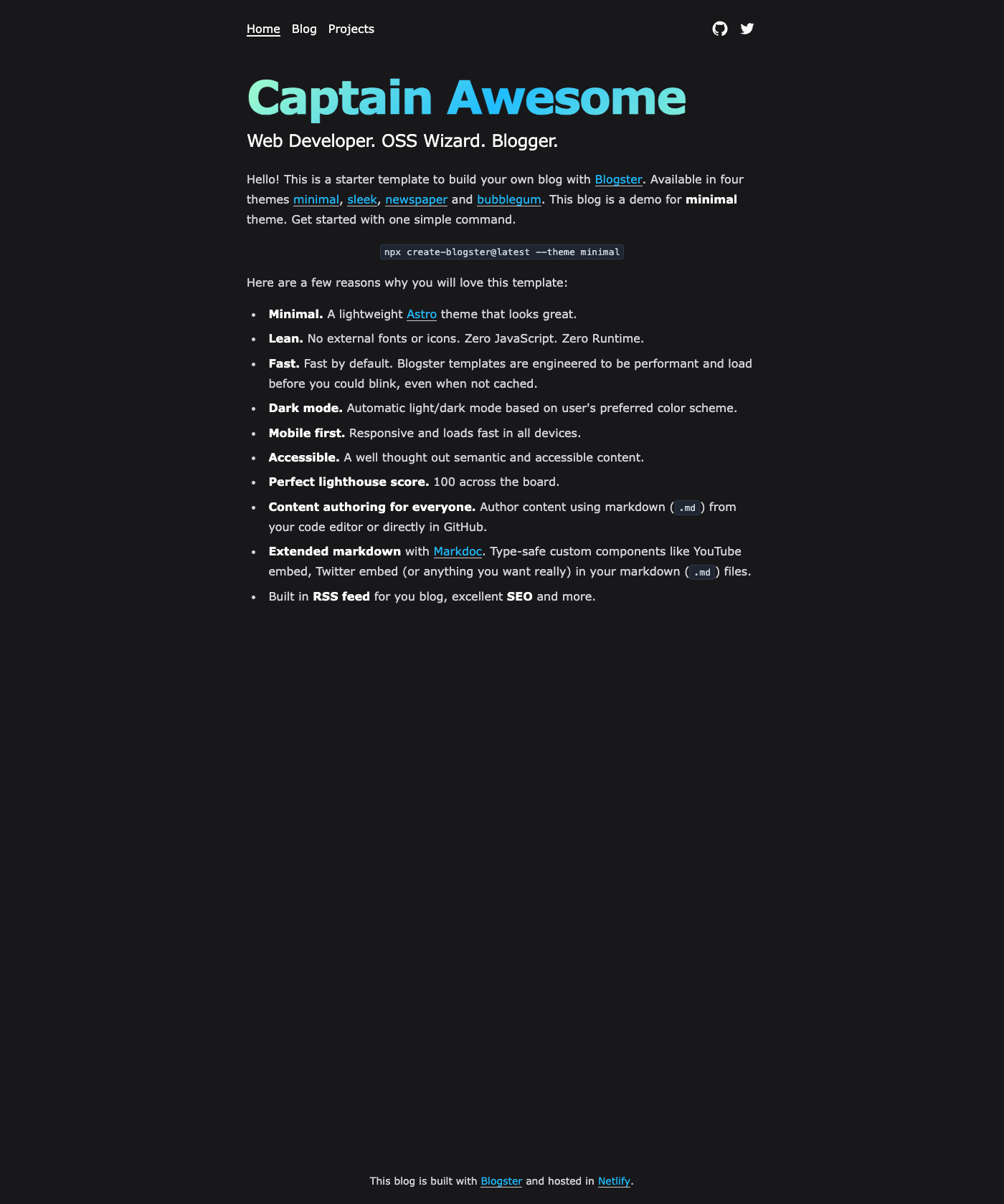 Screenshot of Blogster Minimal