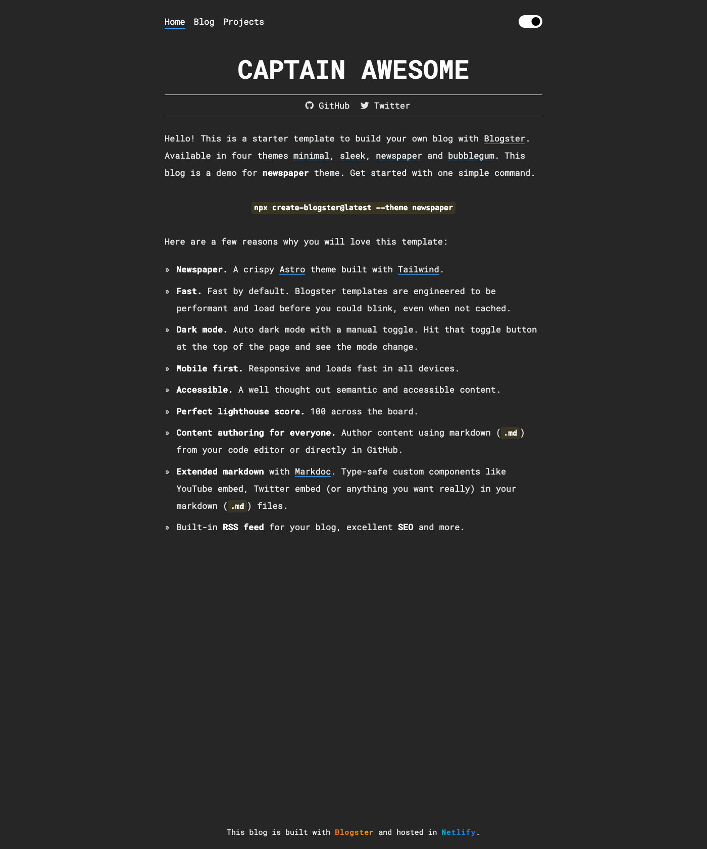 Screenshot of Blogster Newspaper