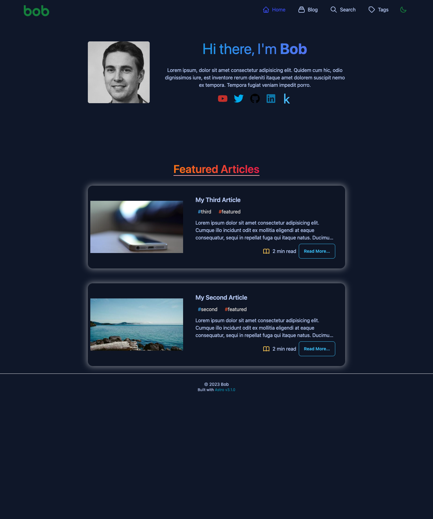 Screenshot of Bob Blog