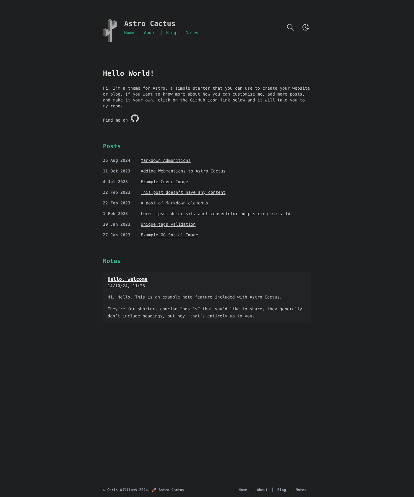 Screenshot of Astro Theme Cactus