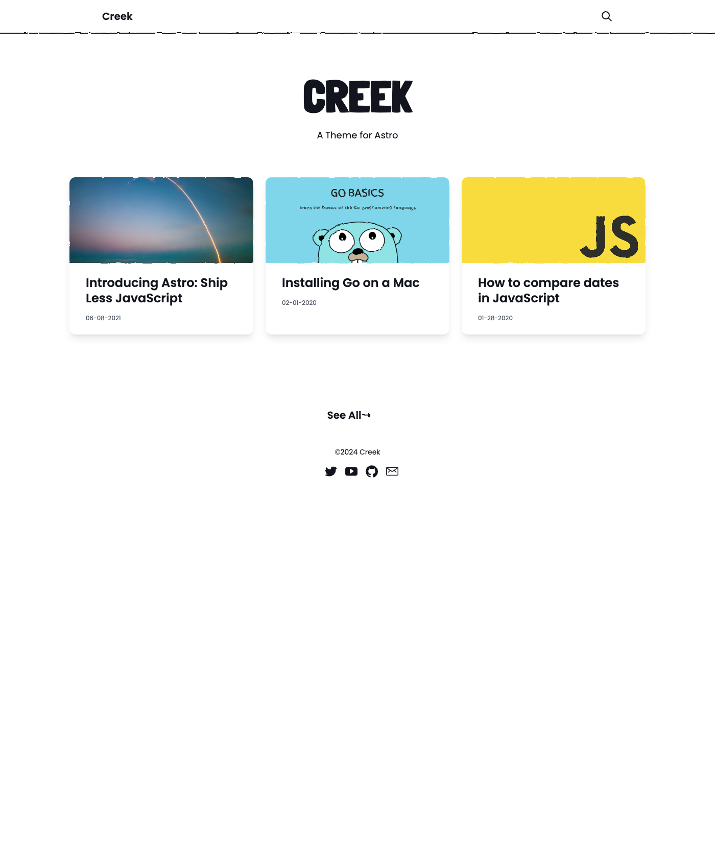 Screenshot of Astro Theme Creek