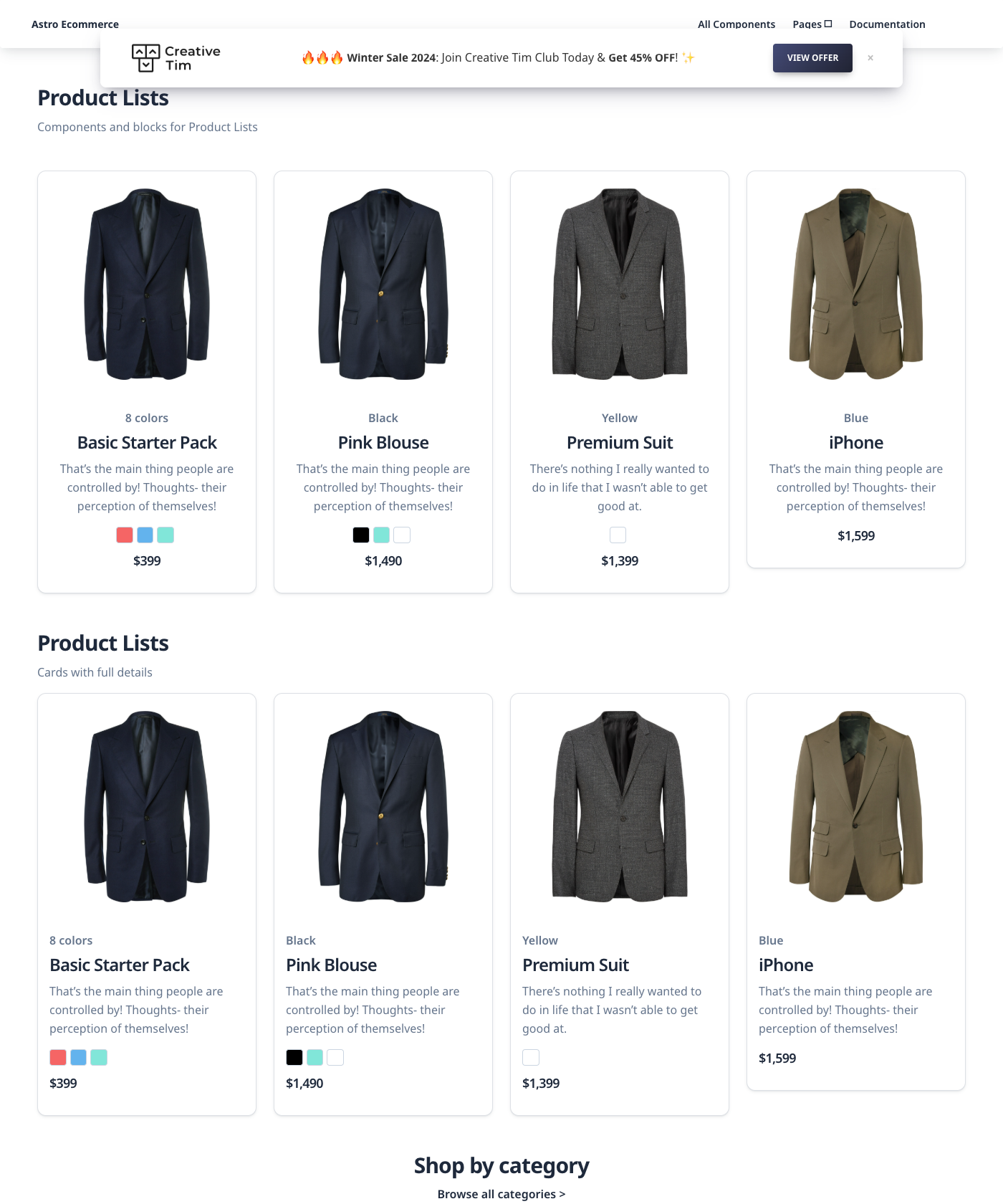Screenshot of Astro Ecommerce