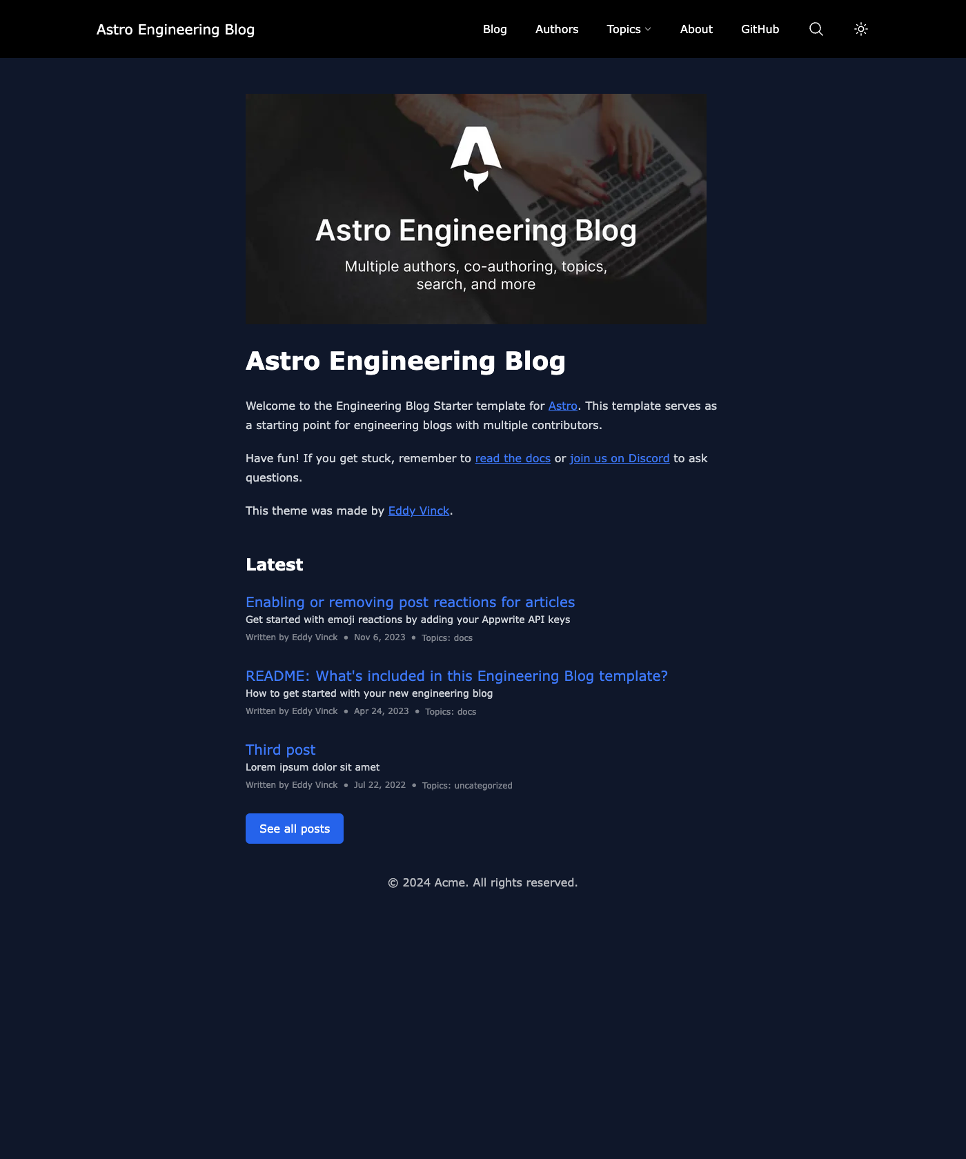 Screenshot of Astro Engineering Blog