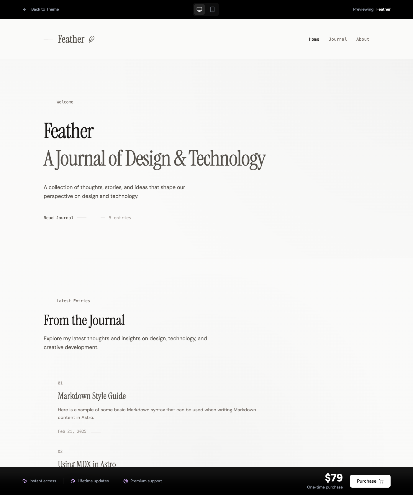 Screenshot of Feather