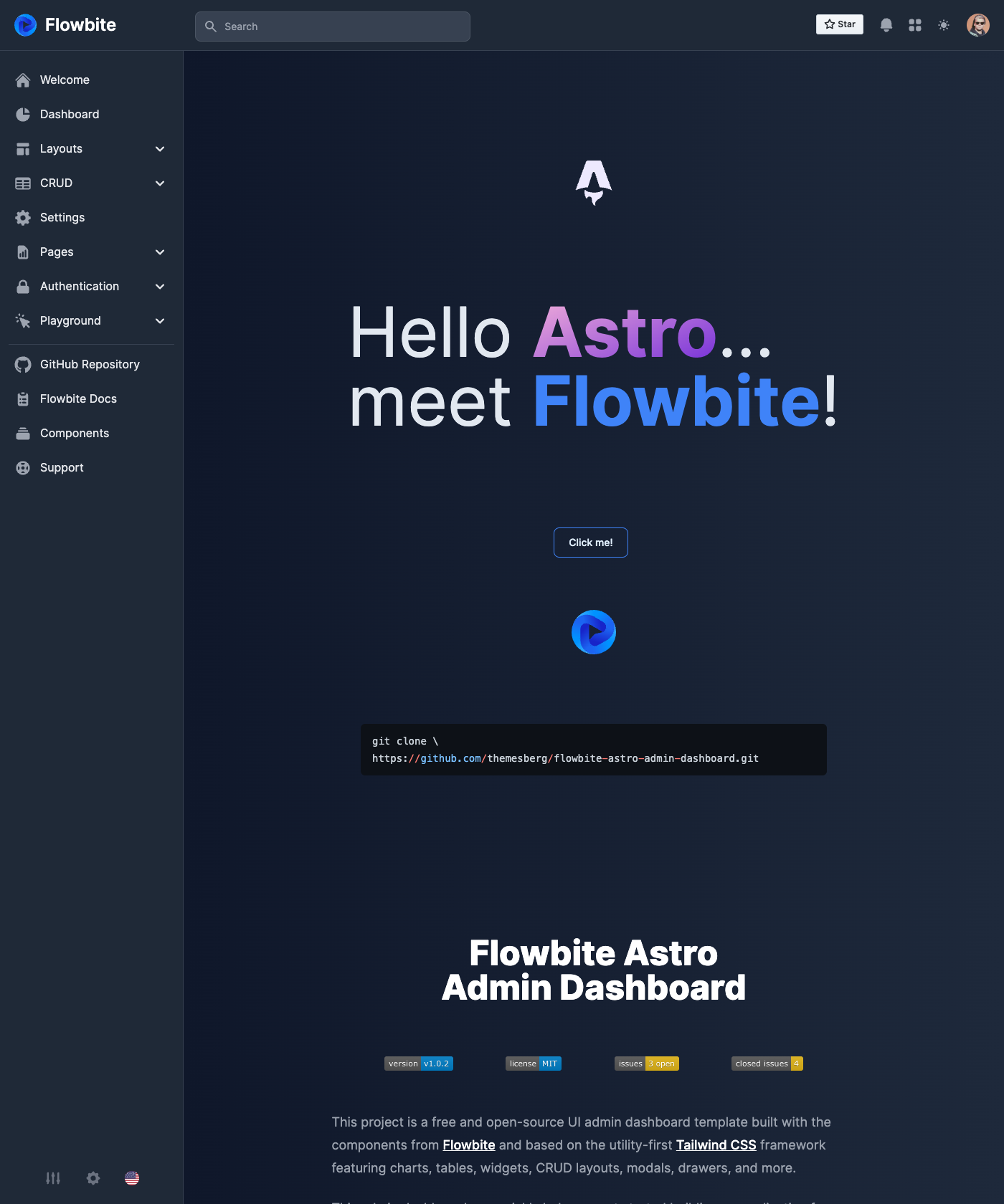 Screenshot of Flowbite Astro Admin Dashboard