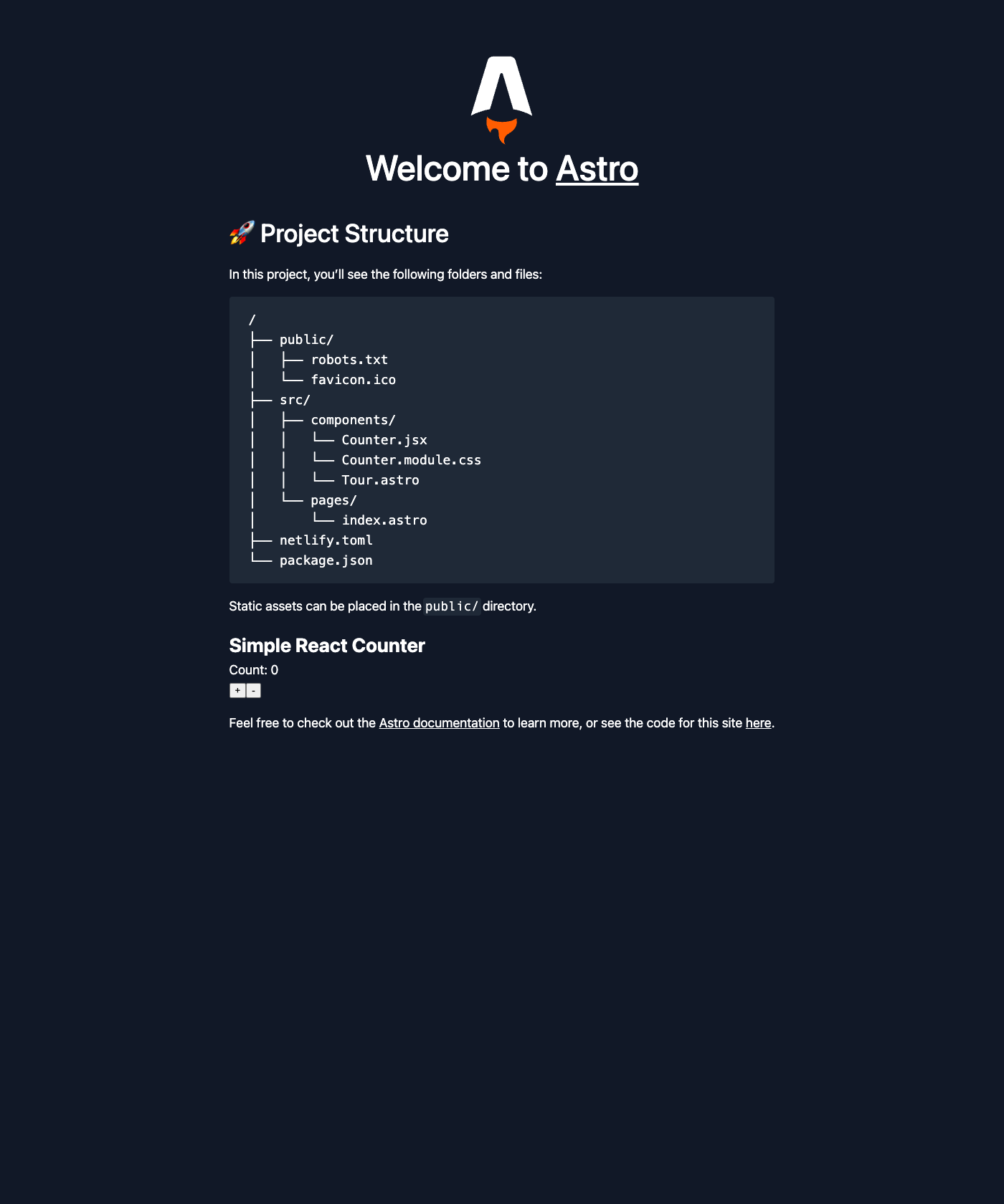 Screenshot of Astro Netlify Starter