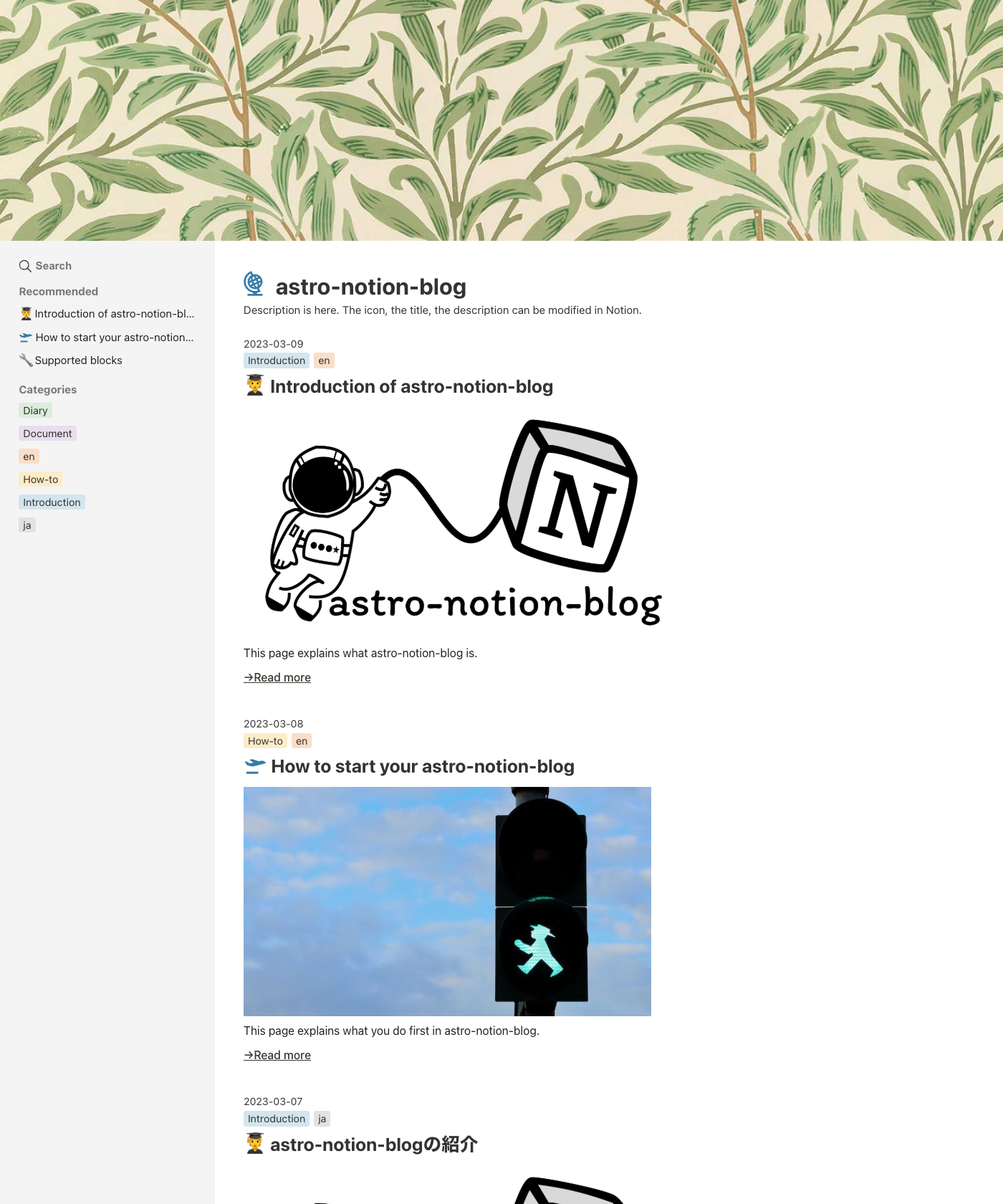 Screenshot of Astro Notion Blog