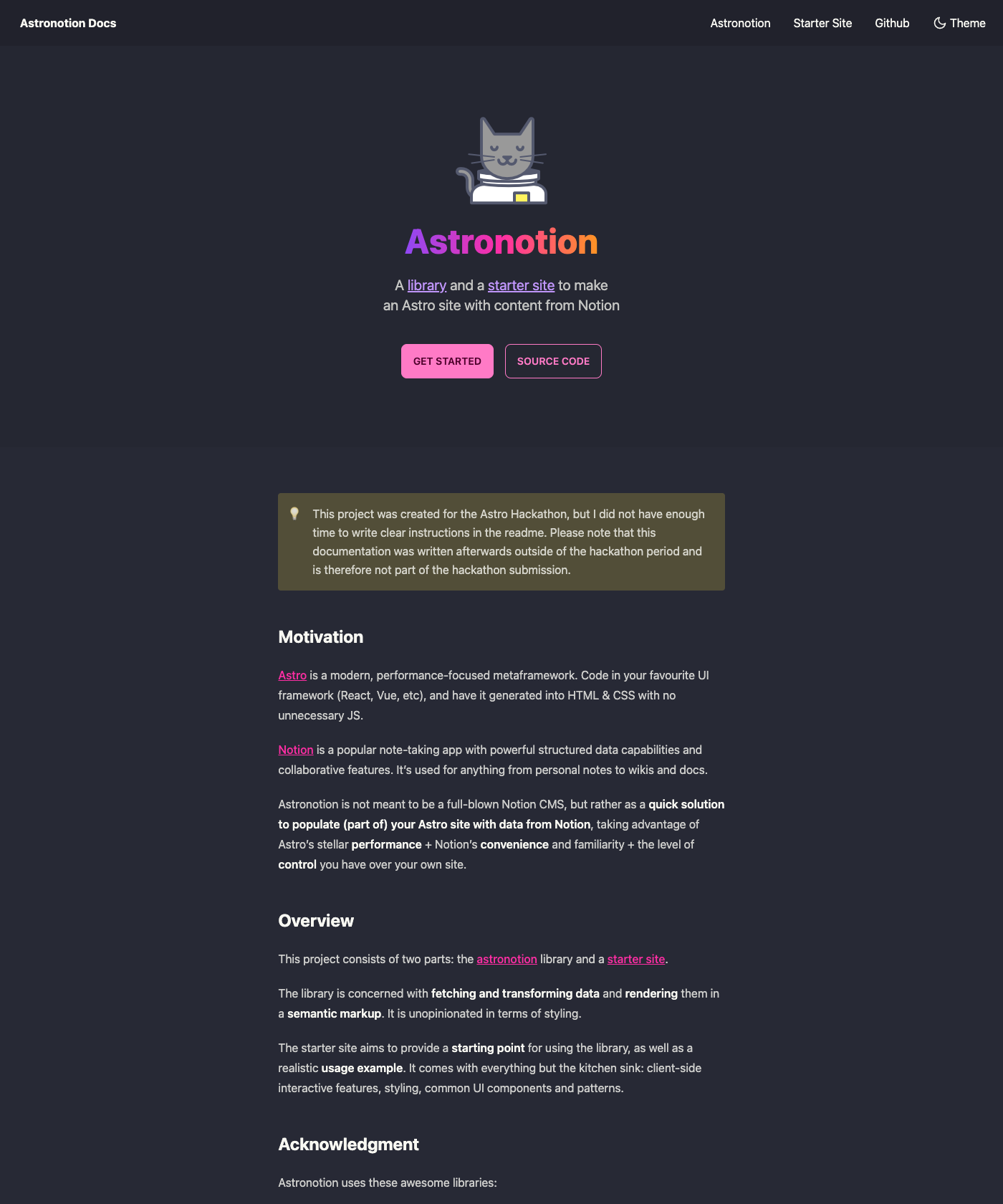 Screenshot of Astronotion Starter Ssg