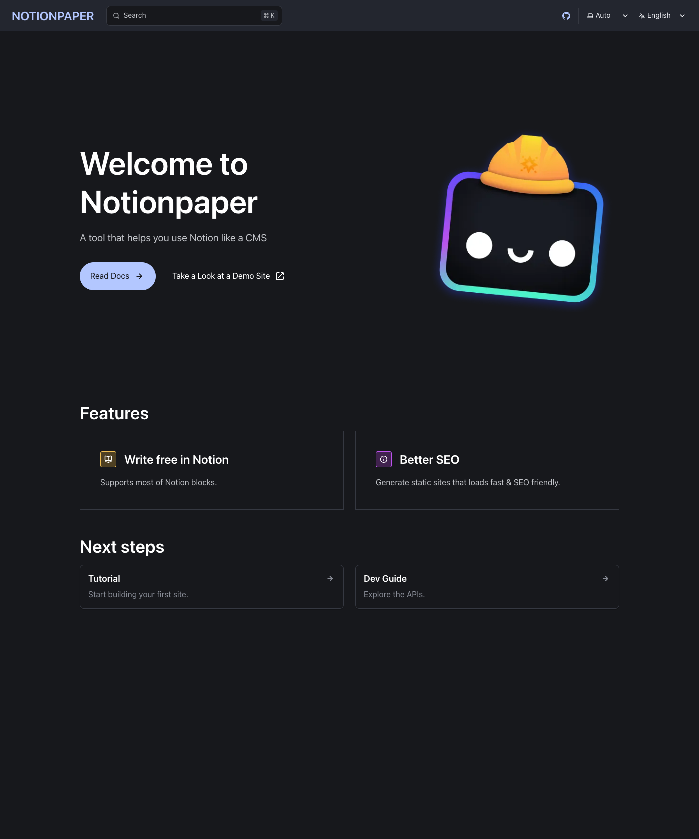 Screenshot of Notionpaper