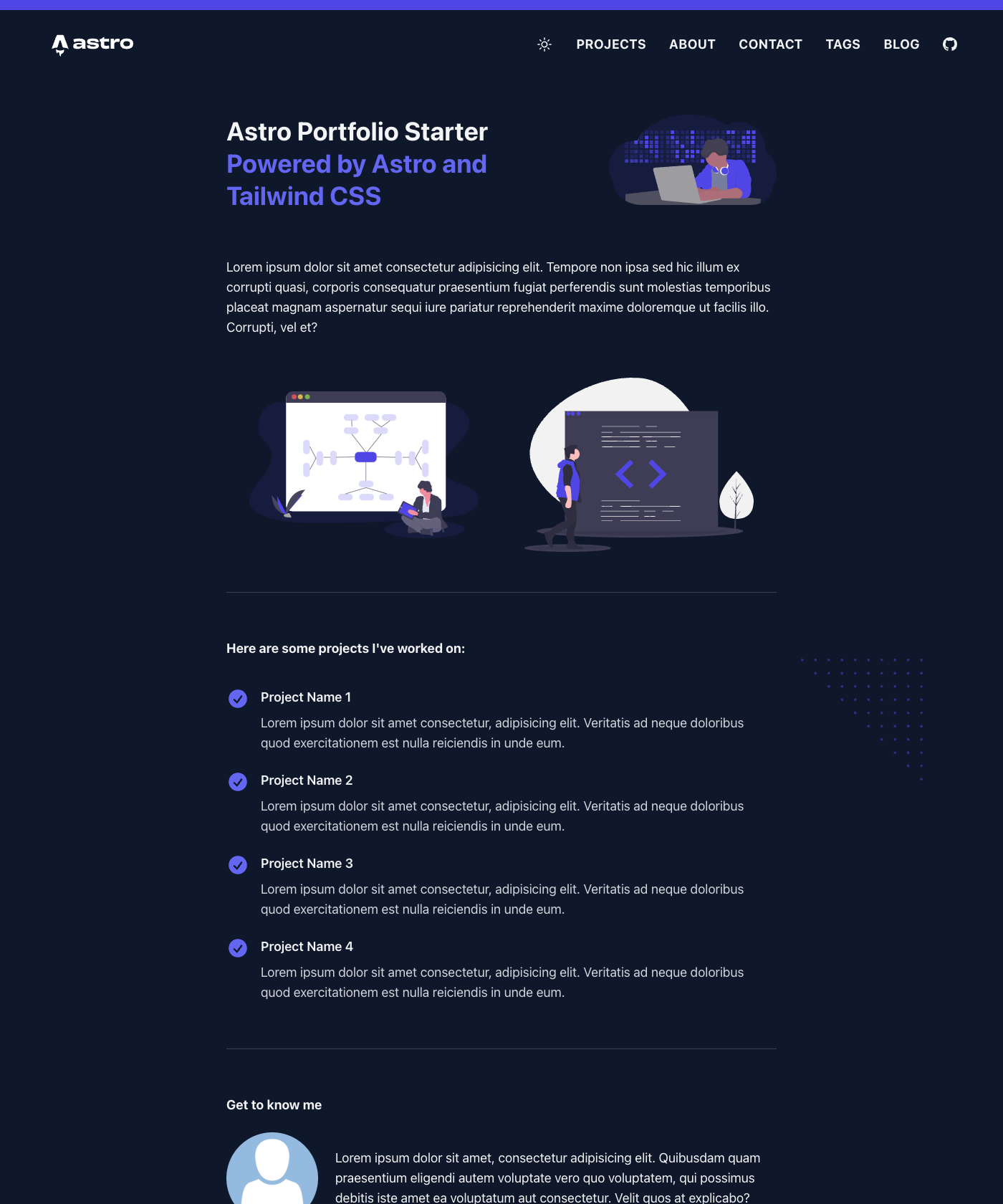 Screenshot of Astro Portfolio Starter