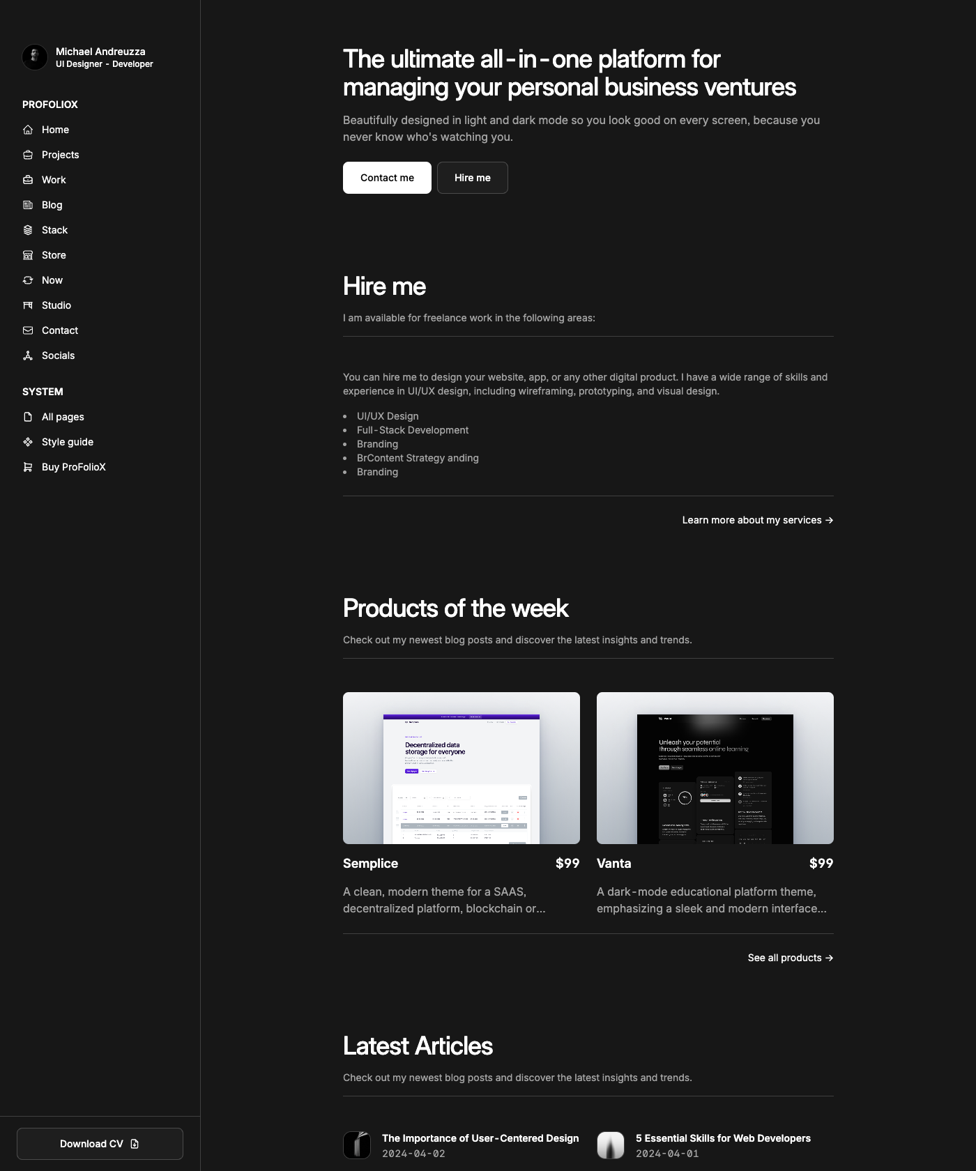 Screenshot of ProFolioX