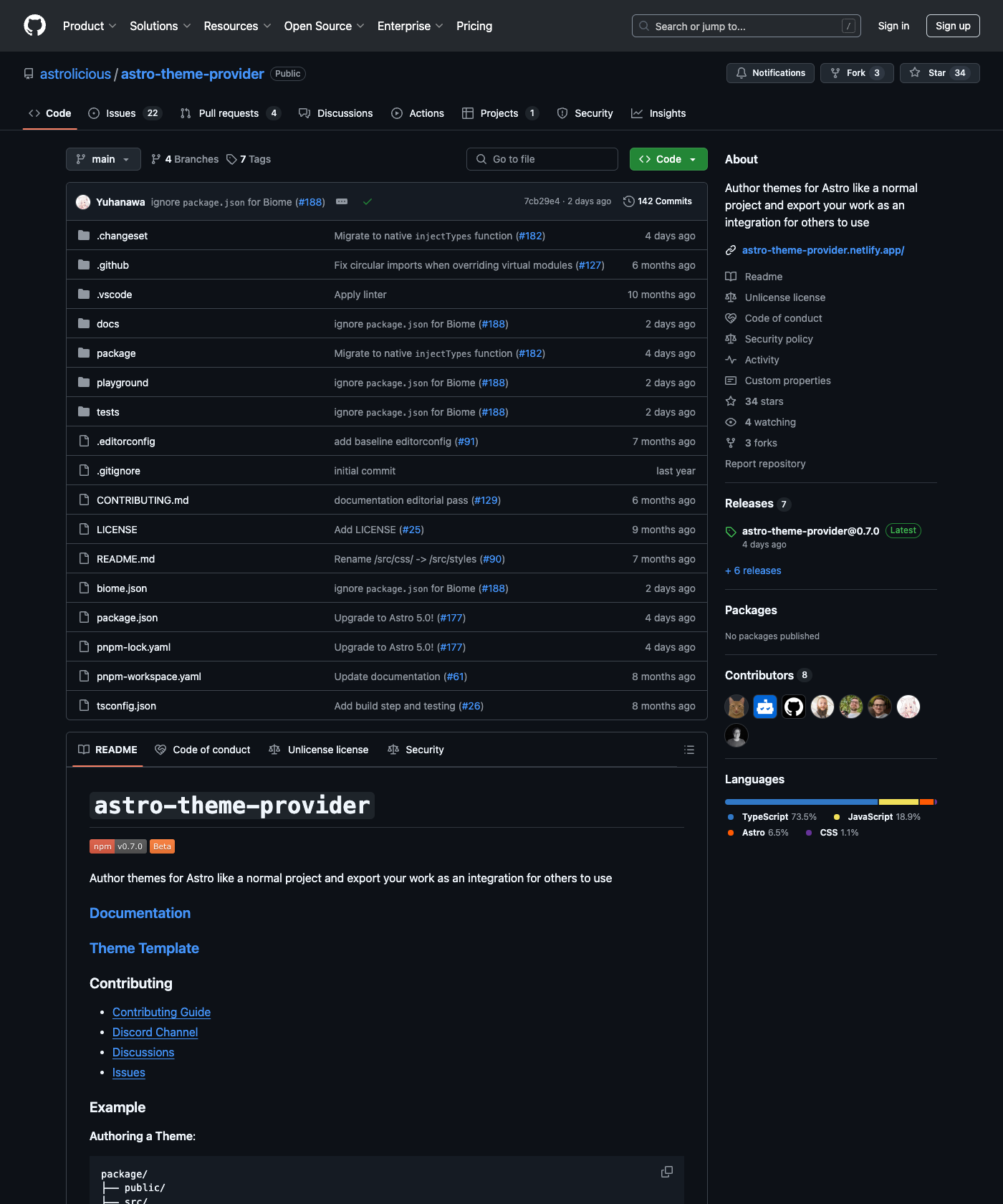 Screenshot of Astro Theme Provider Template