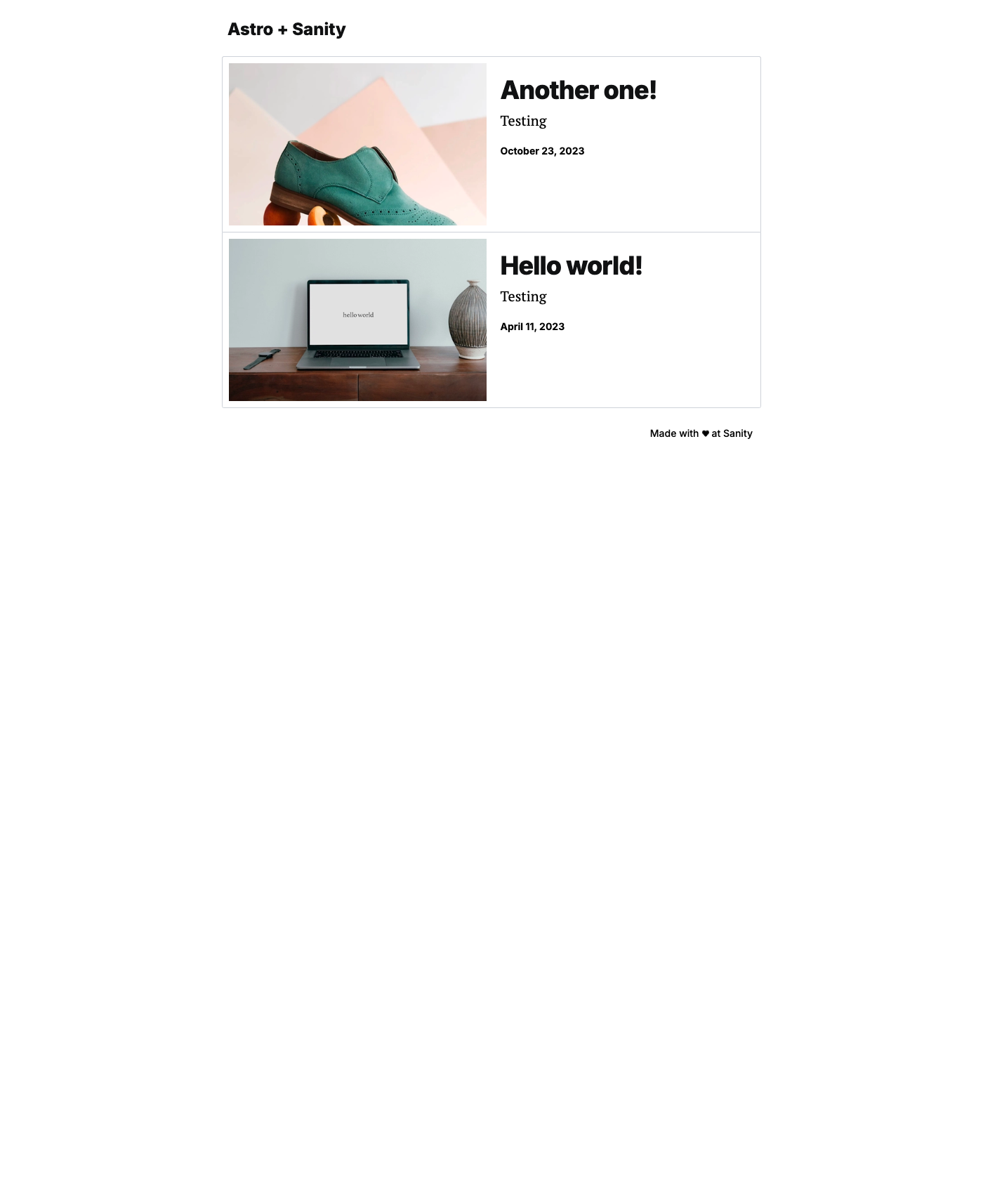Screenshot of Sanity Template Astro Clean