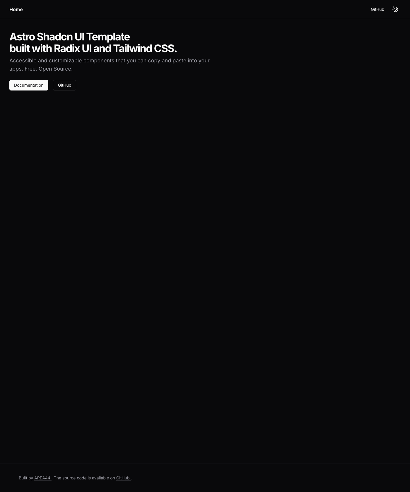 Screenshot of Astro Shadcn Ui Template