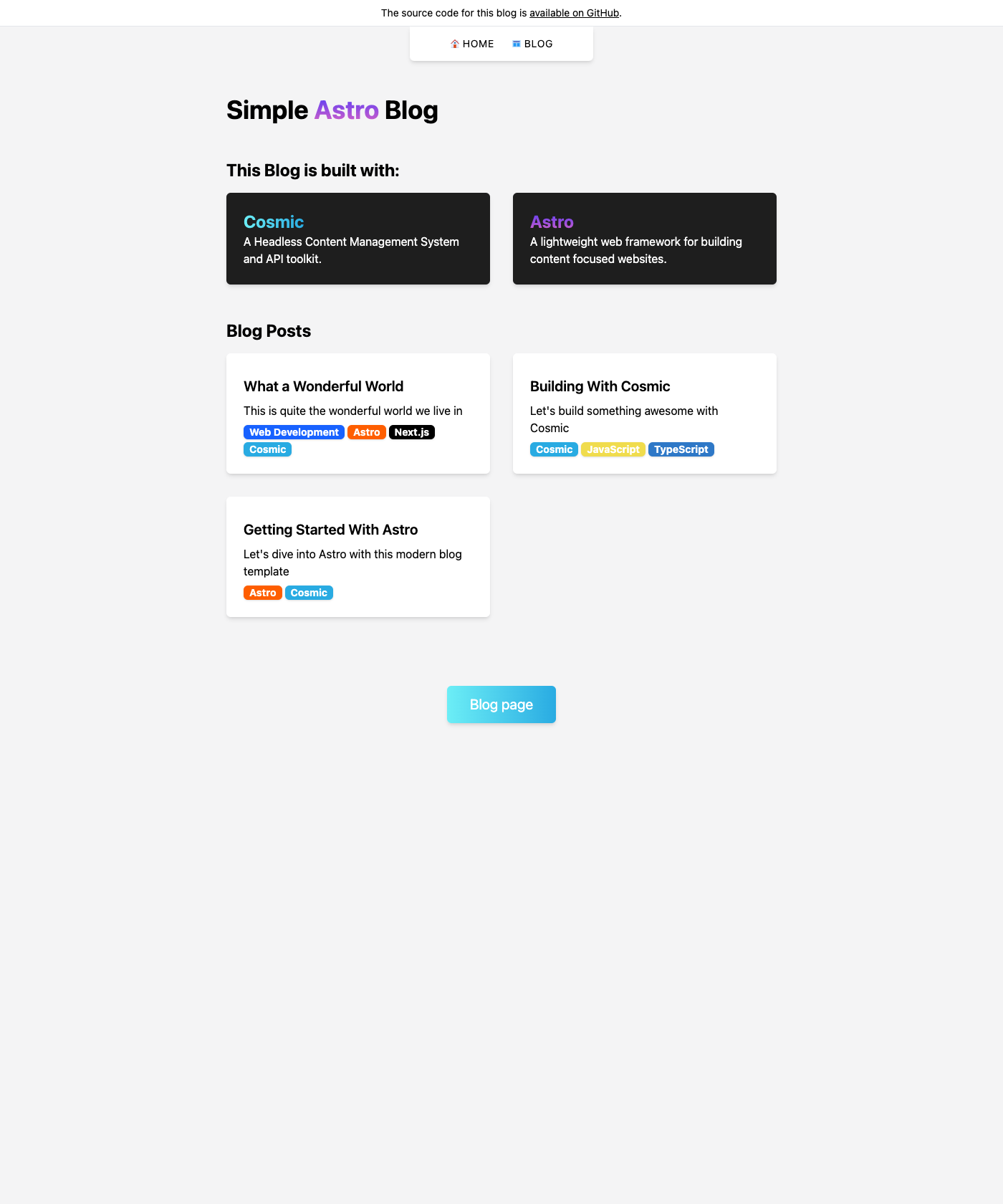 Screenshot of Simple Astro Blog