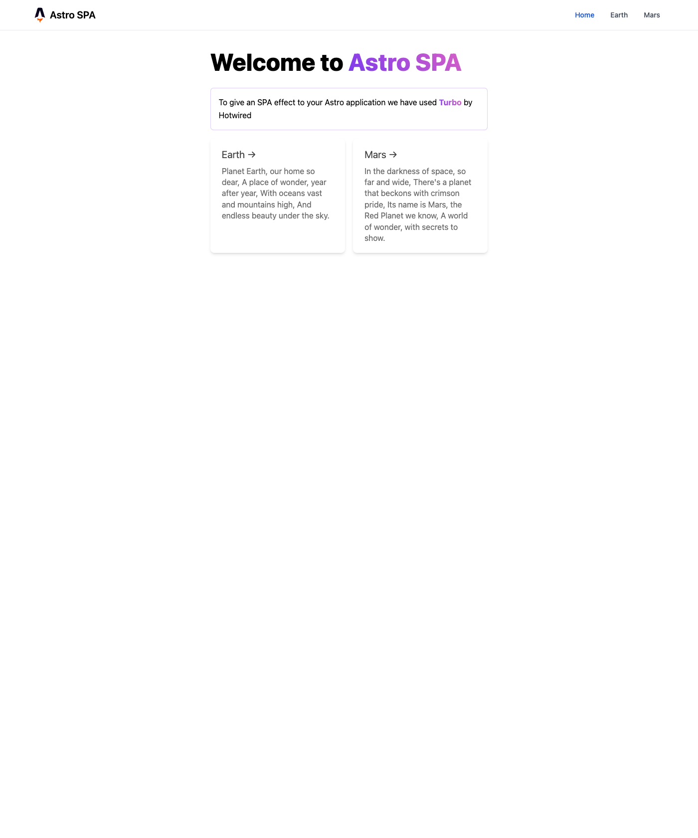 Screenshot of Astro SPA