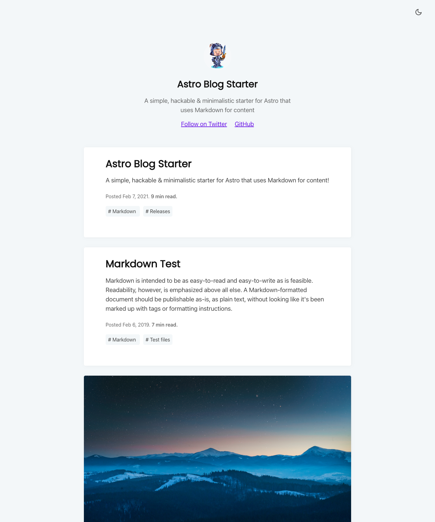 Screenshot of Astro Starter Blog