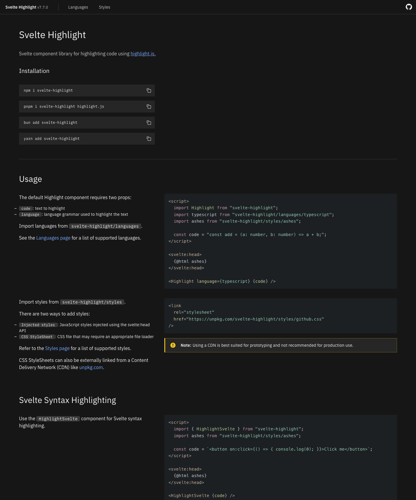 Screenshot of Svelte Highlight