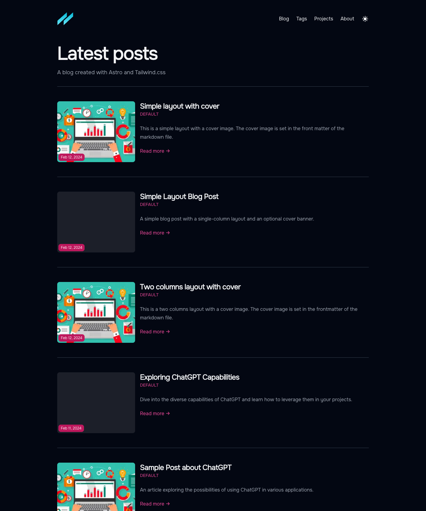 Screenshot of Tailwind Astro Starting Blog