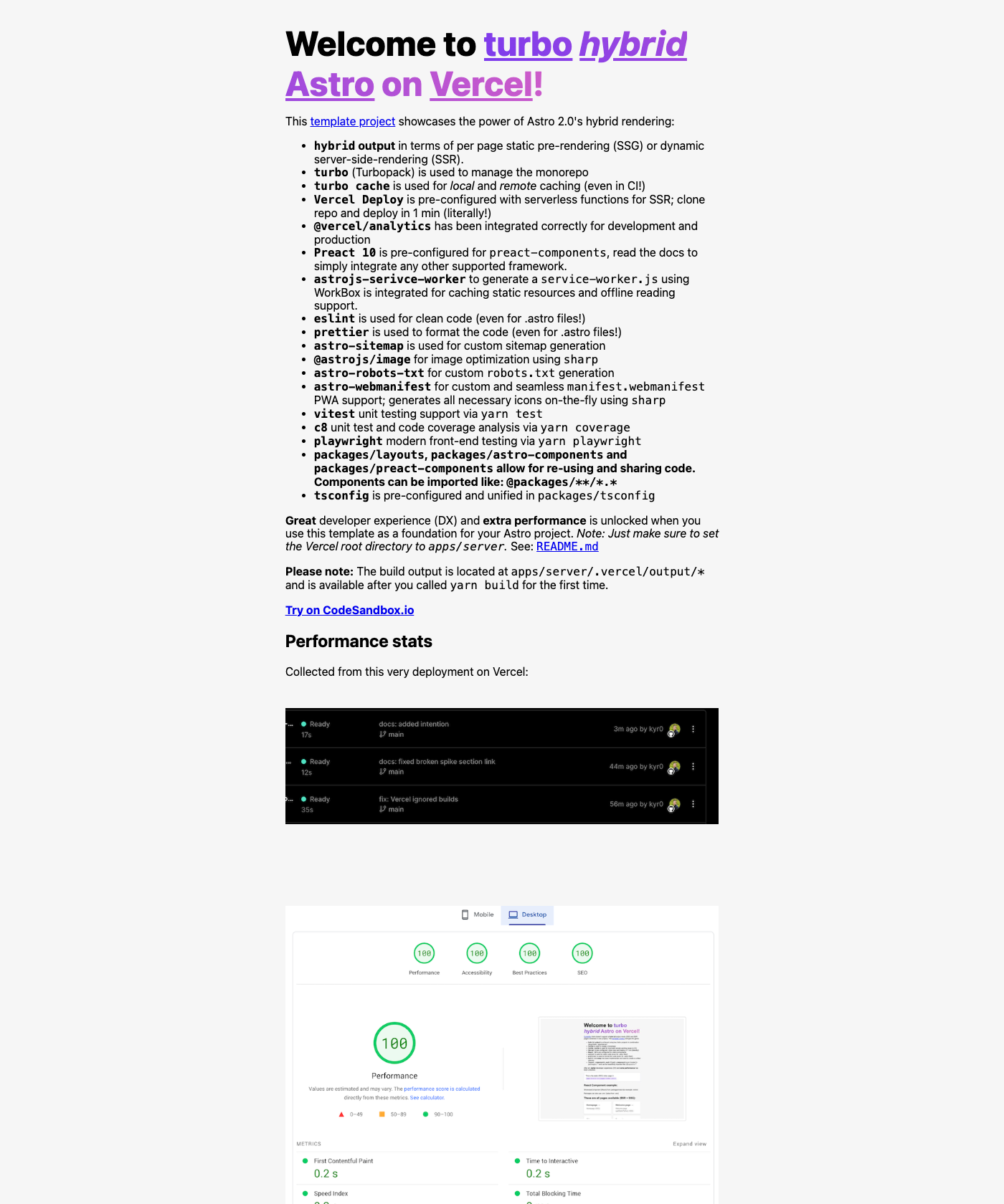 Screenshot of Turbo Hybrid Astro On Vercel