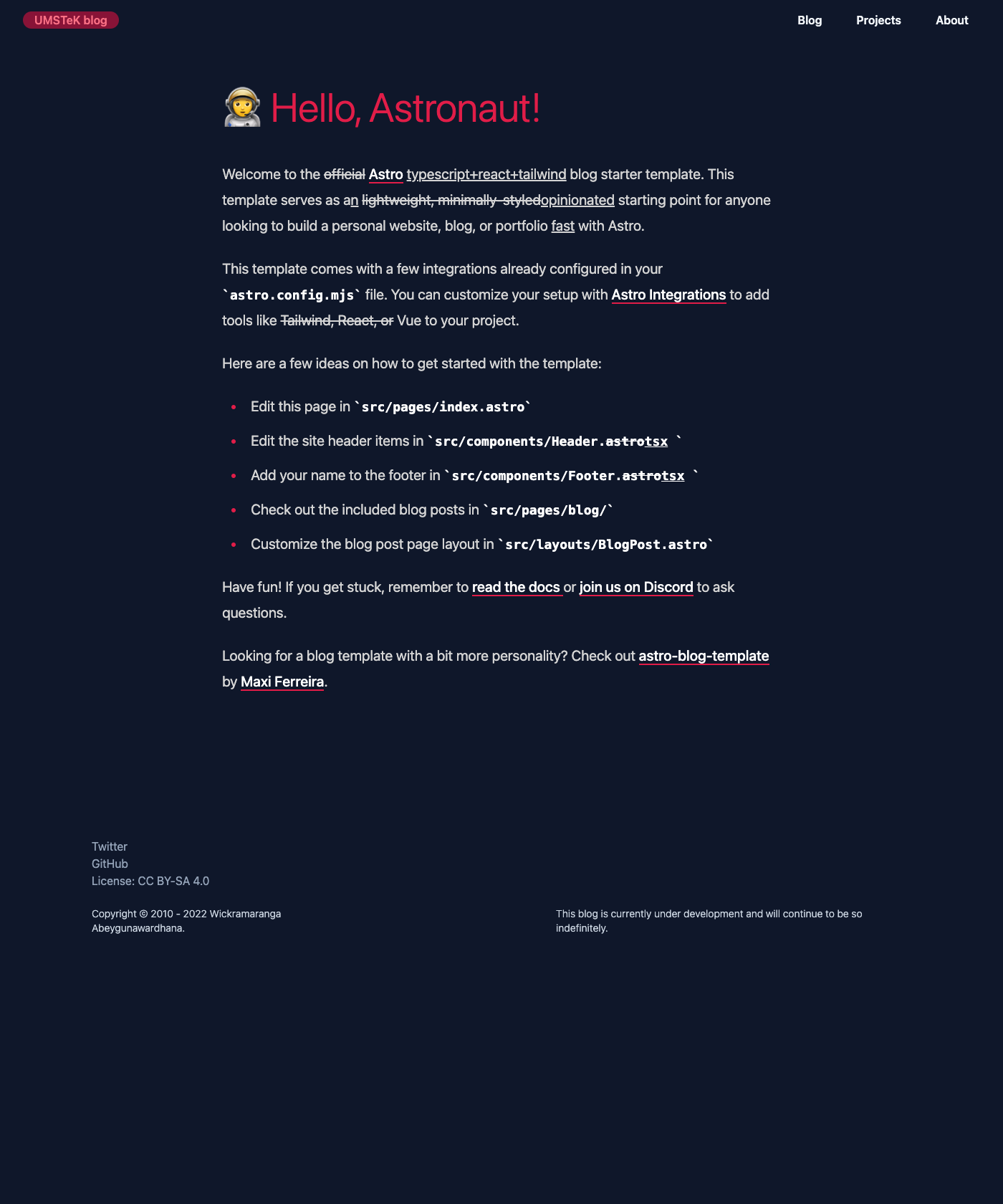Screenshot of Astro Typescript React Tailwind