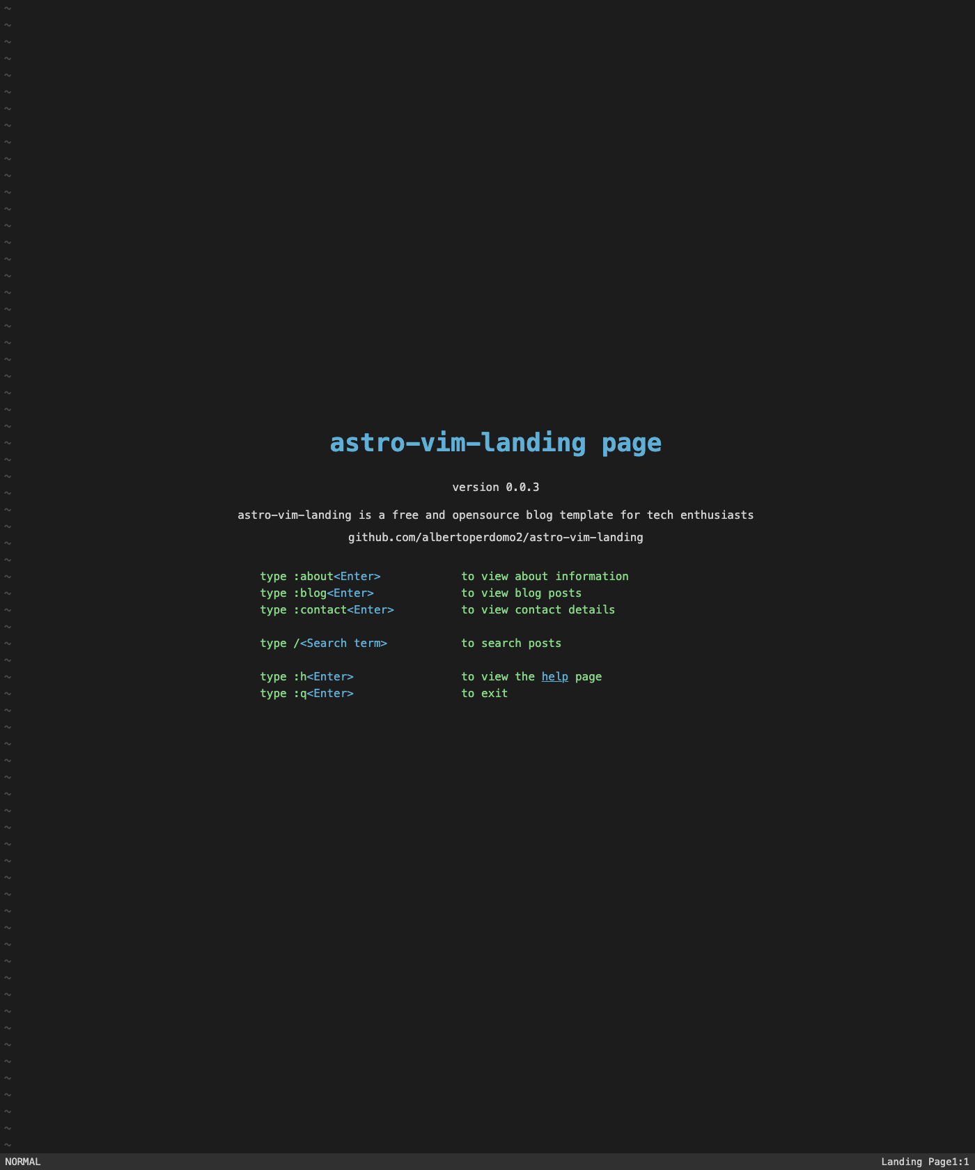 Screenshot of astro-vim