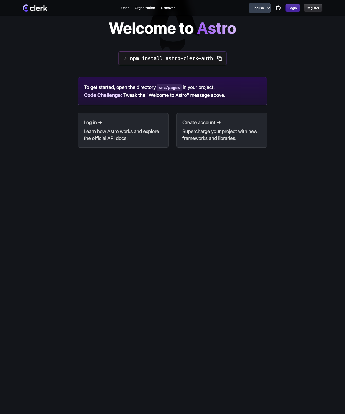 Screenshot of Astro With Clerk Auth